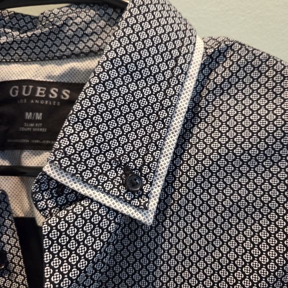 Guess Los Angeles Geometric Print Button Down Shirt M Black And Cream - Picture 4 of 11